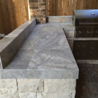 Houston Outdoor Kitchen With Silver Travertine Tile Countertop