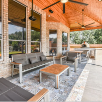 Unique Houston Patio Features Colorful Tile, Wine Trough, Basketball Court