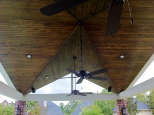 This patio cover by Outdoor Homescapes of Houston is a roof extension done in a double A or double gable construction. For more patio covers, outdoor kitchens and outdoor living spaces, go to www.outdoorhomescapes.com.