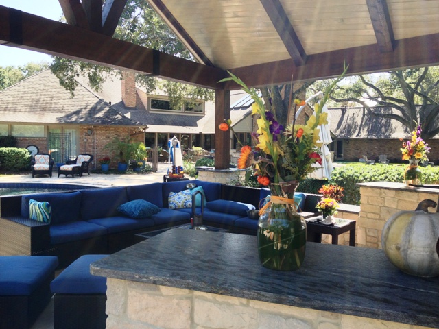 Backyard Patio with Wooden Beams and Ceiling