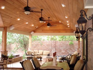 Outdoor living space designs like this take a lot of planning, especially when there's a covered patio or outdoor dining area or seating area involved.
