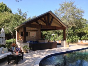 This outdoor living space, a freestanding covered patio, or cabana, is Outdoor Homescapes of Houston's way of celebrating Go Texan Day 2014. More projects like this at www.outdoorhomescapes.com