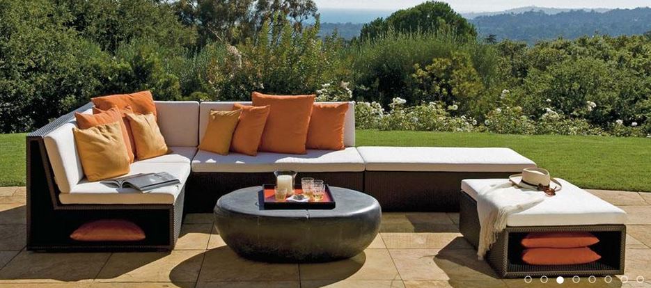 Outdoor living color schemes  help establish the mood, personality and style of an outdoor living space,  as seen in this orange themed collection by Janus et Cie. From a blog post on using color outdoors by Outdoor Homescapes of Houston at www.outdoorhomescapes.com