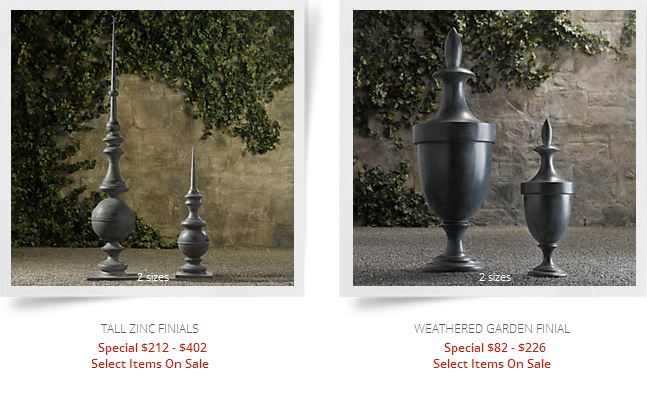 screenshot zinc finials restoration hardware