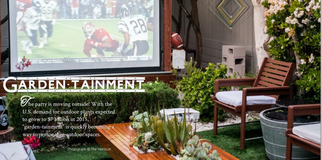 Outdoor TVs are part of the "garden-tainment" trend sweeping America, according to the Garden Media Group's 2015 trends report. More at www.outdoorhomescapes.com/outdoor-tv-gets-patio-ready-football-fall-entertaining